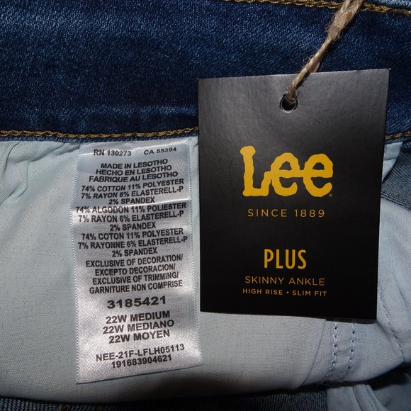 NWT Lee Plus Size High Rise Skinny Ankle Blue Jeans - Picture 7 of 7